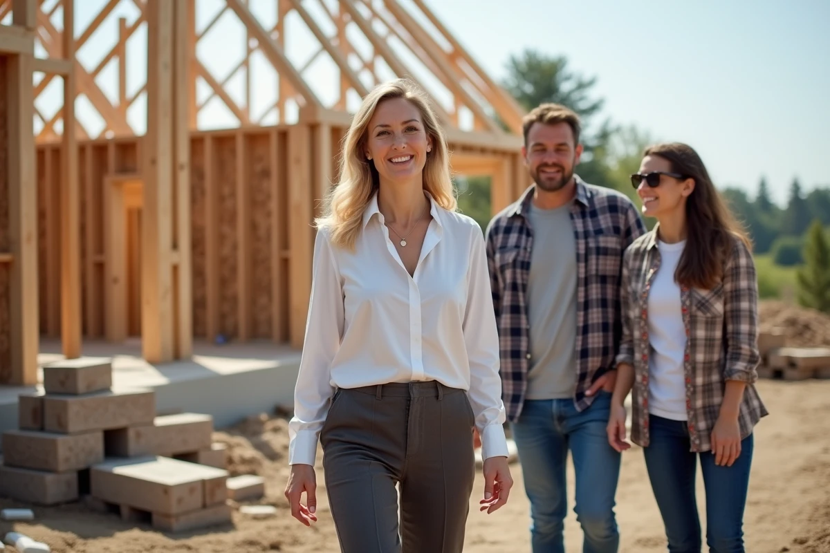 Architecte guidant un couple sur un chantier en construction