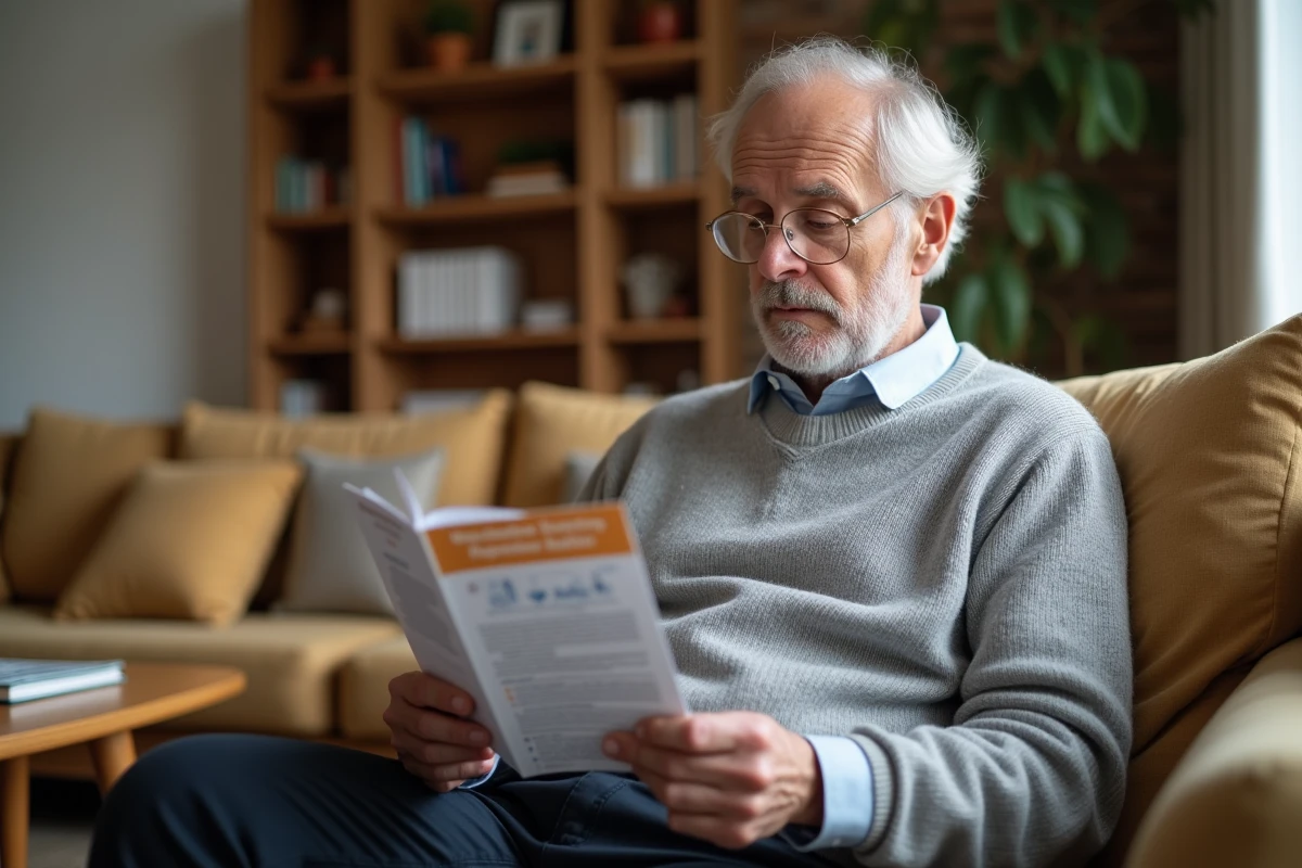 Personne lisant une brochure médicale sur la reconnaissance et la compréhension des hémorroïdes externes à domicile